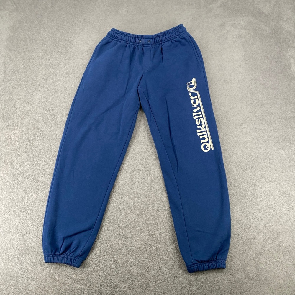 Quiksilver Boys Navy Blue Logo Graphic Fleece Sweatpants Joggers Size Medium 12